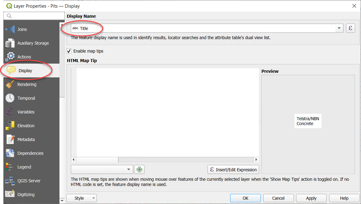 QGIS display field