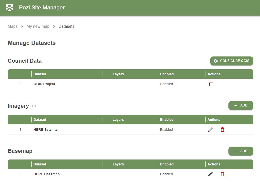 Data Sources page listing the default basemap and imagery sources