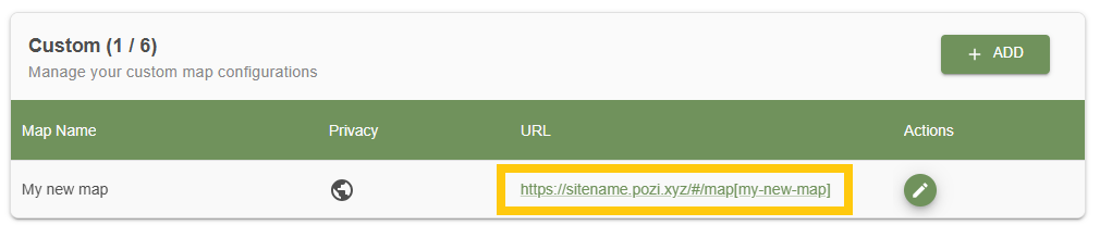 Custom map list highlighting the map URL link