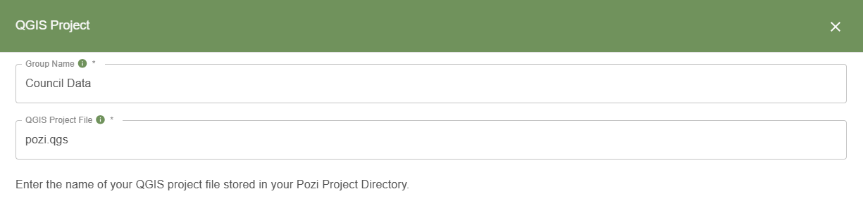 Map configuration showing the QGIS Project group after a project has been added