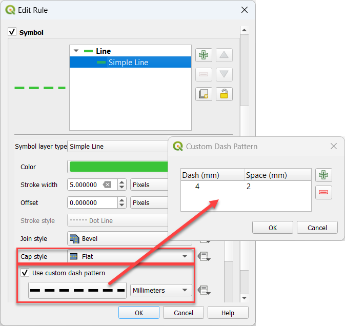 QGIS Line - custom dash pattern